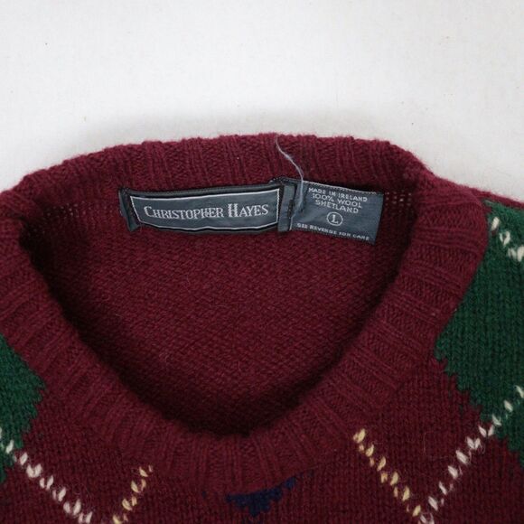 VTG Christopher Hayes Men's Large Sweater 100% Wool Knit Scotland Argyle Diamond - Picture 3 of 7